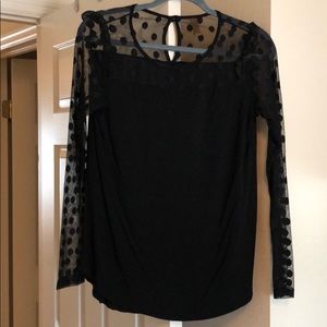 Black blouse- mesh long sleeves with polka dots